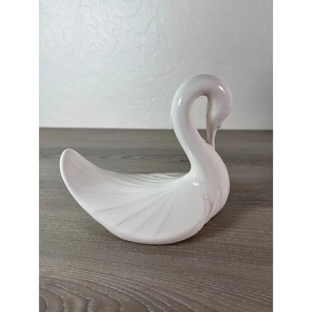 Vintage 1980s Art Deco Swan White Ceramic Bird Figurine - 6